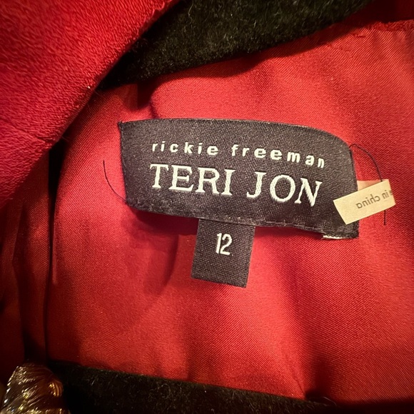 NWOT Teri Jon Red/Black Asymmetrical Midi Dress w/ Leather Belt 12/Large $698 - Picture 8 of 14